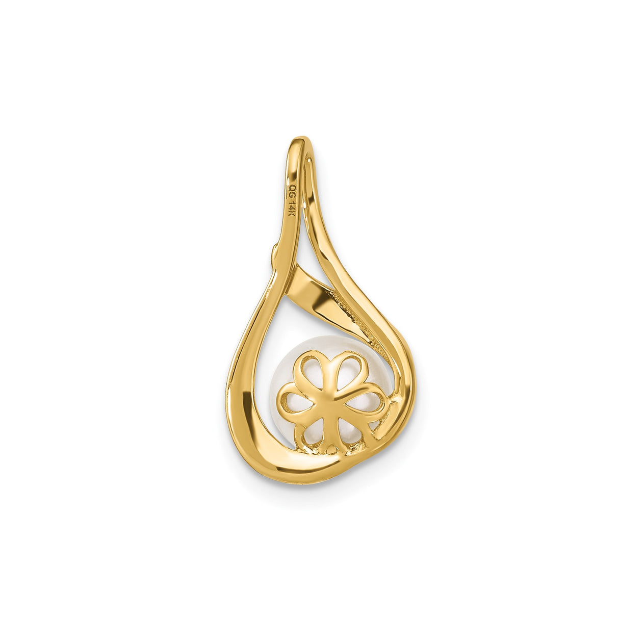 14k Yellow Gold Pearl Pendant with Diamond Accents, Teardrop Swirl Design