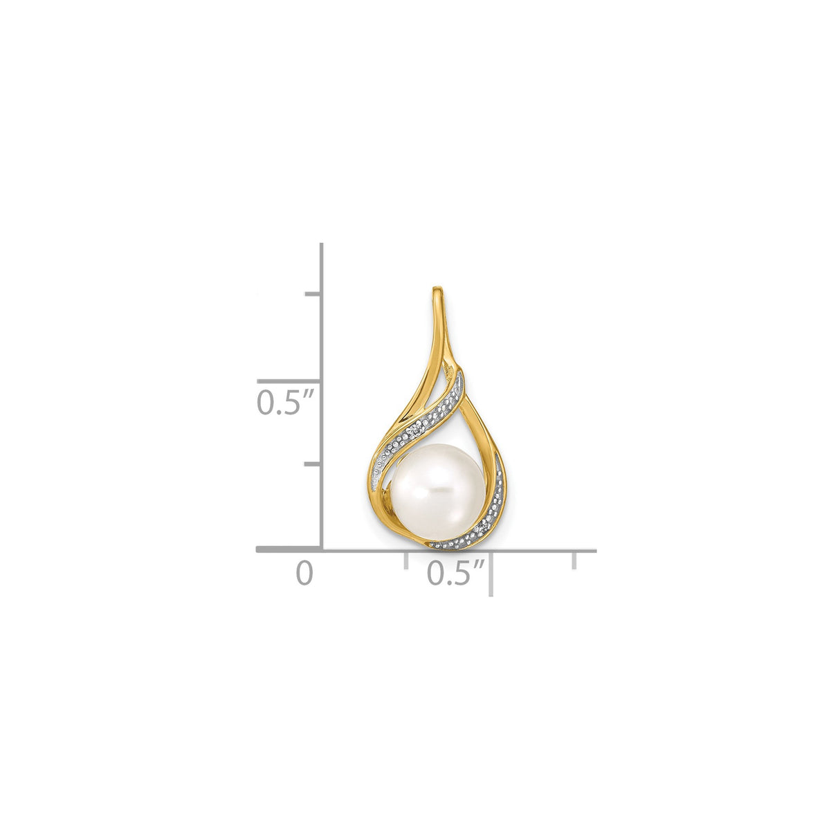 14k Yellow Gold Pearl Pendant with Diamond Accents, Teardrop Swirl Design