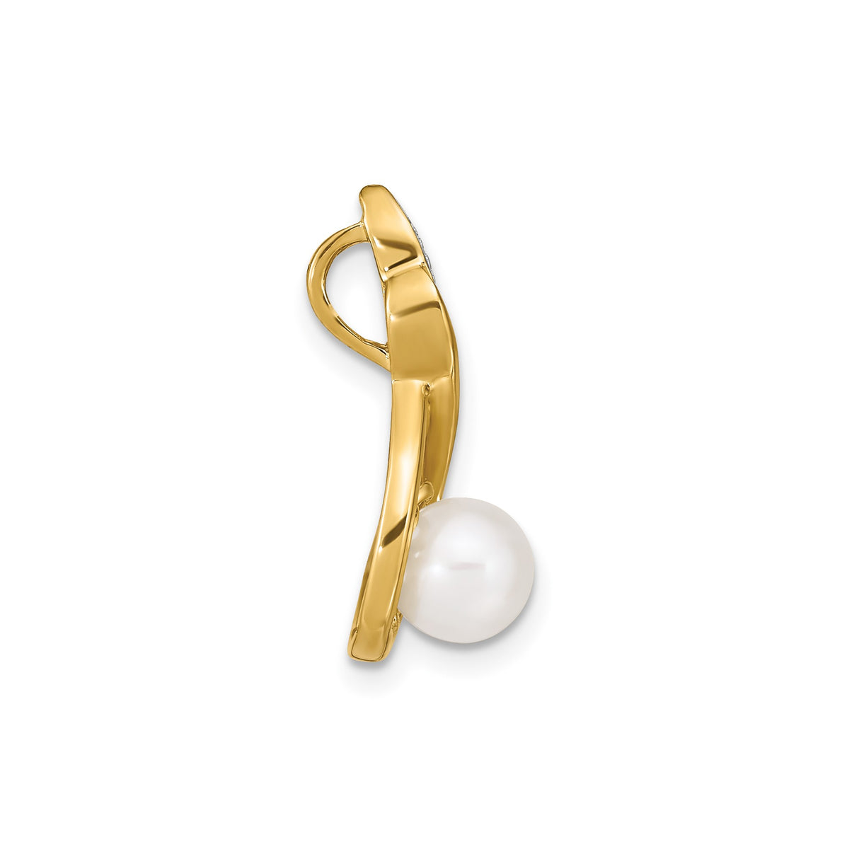 14k Yellow Gold Pendant with White Pearl and Diamond Accents, Abstract Teardrop Design
