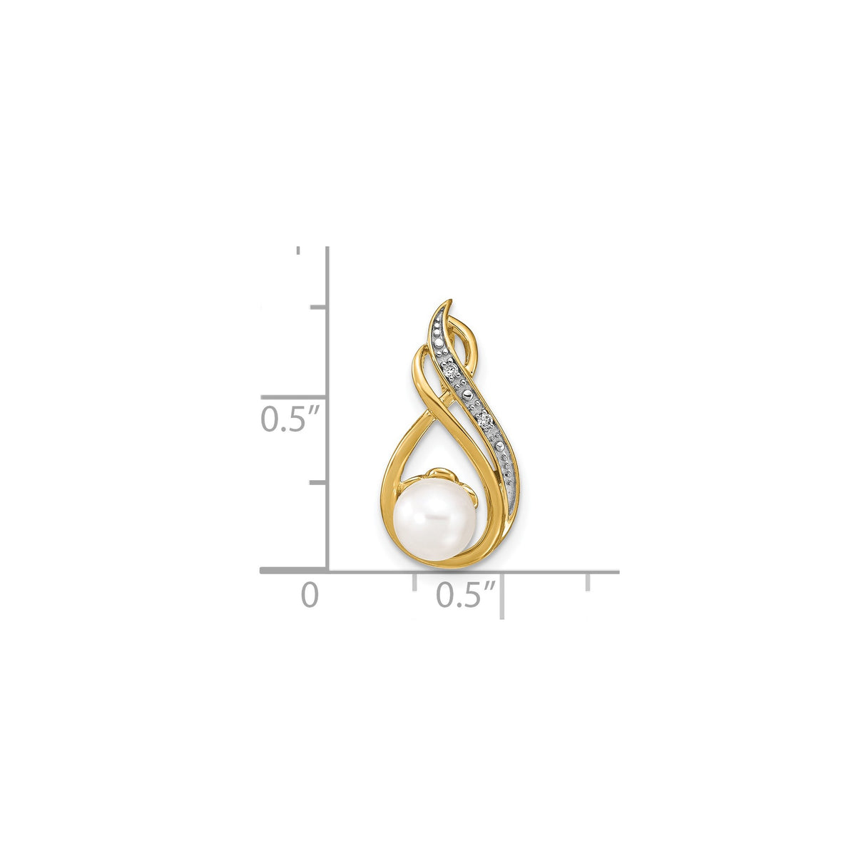 14k Yellow Gold Pendant with White Pearl and Diamond Accents, Abstract Teardrop Design