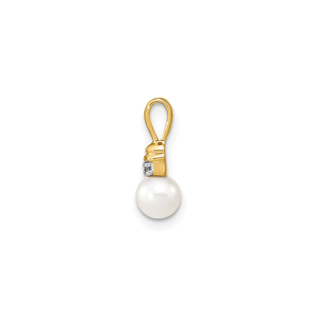 14k Yellow Gold Pendant with White Cultured Pearl and Diamond Accents