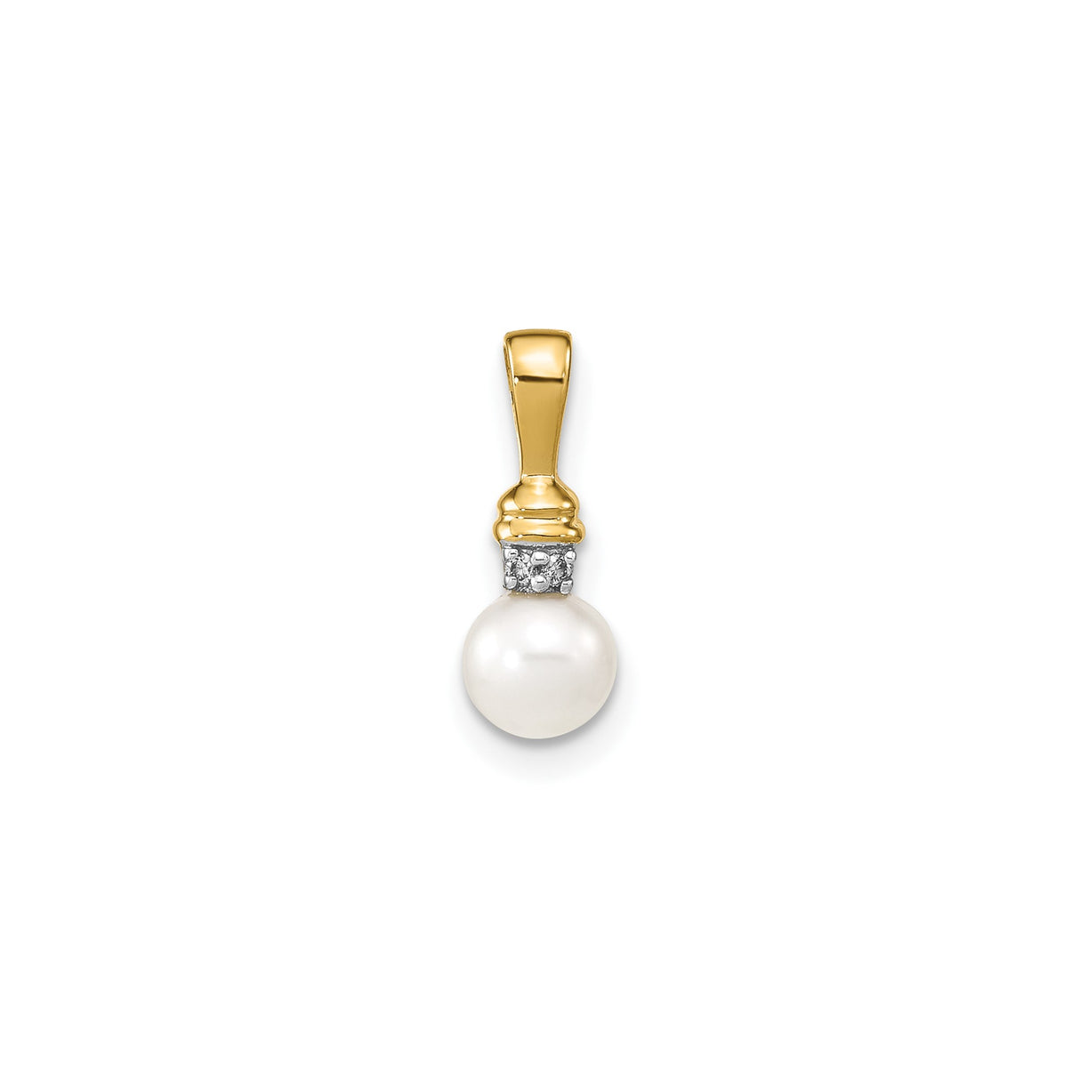 14k Yellow Gold Pendant with White Cultured Pearl and Diamond Accents