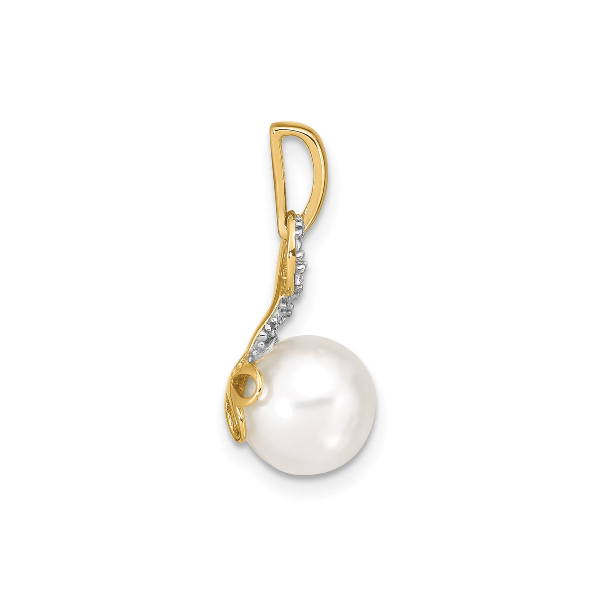 14k Yellow Gold Pendant with Cultured White Pearl, Infinity Symbol and Diamond Accents