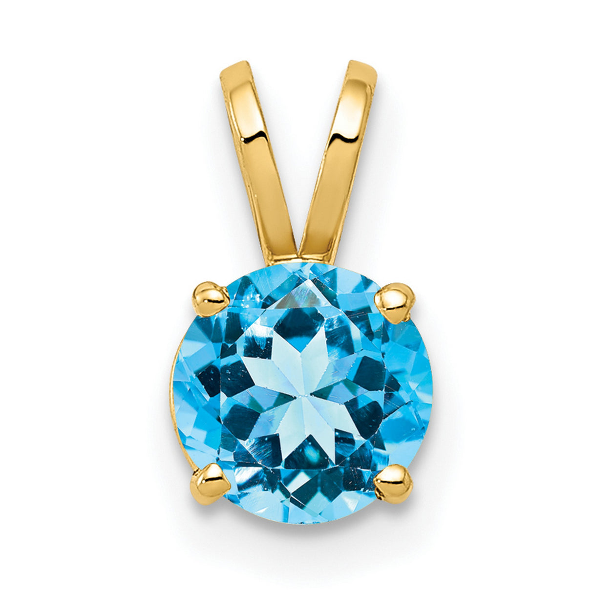 6mm Blue Topaz Charm Pendant in Real 14k Yellow Gold