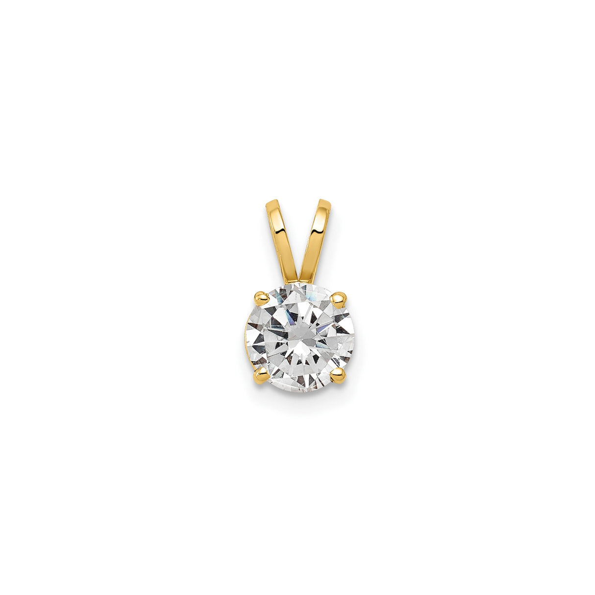 14k Yellow Gold Solitaire Pendant with Round Cubic Zirconia in Four Prong Setting