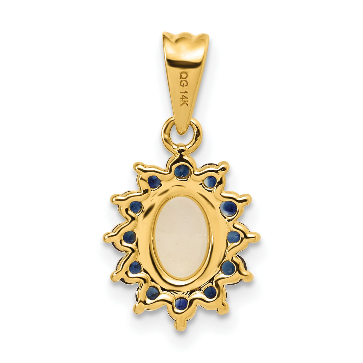 14k Yellow Gold Pendant with Opal and Sapphire Halo, Floral Gemstone Design for Women