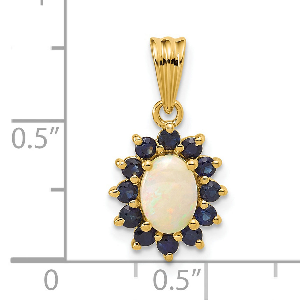 14k Yellow Gold Pendant with Opal and Sapphire Halo, Floral Gemstone Design for Women