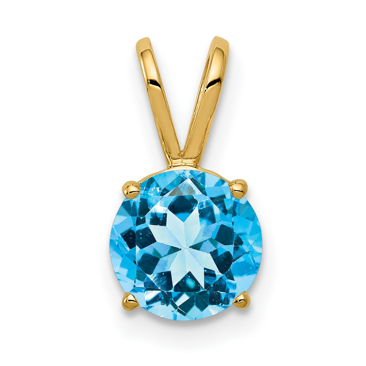 7mm Blue Topaz Charm Pendant in Real 14k Yellow Gold