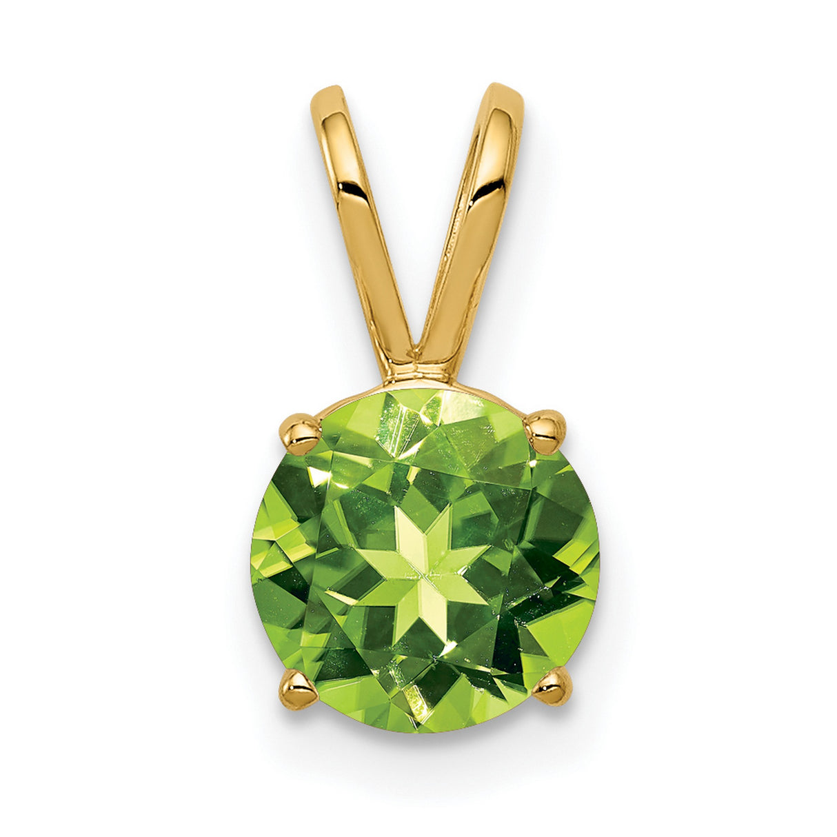 7mm Peridot Charm Pendant in Real 14k Yellow Gold