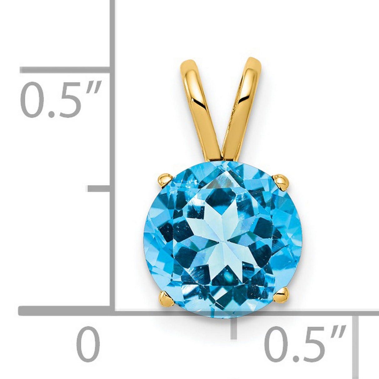 8mm Blue Topaz Charm Pendant in Real 14k Yellow Gold