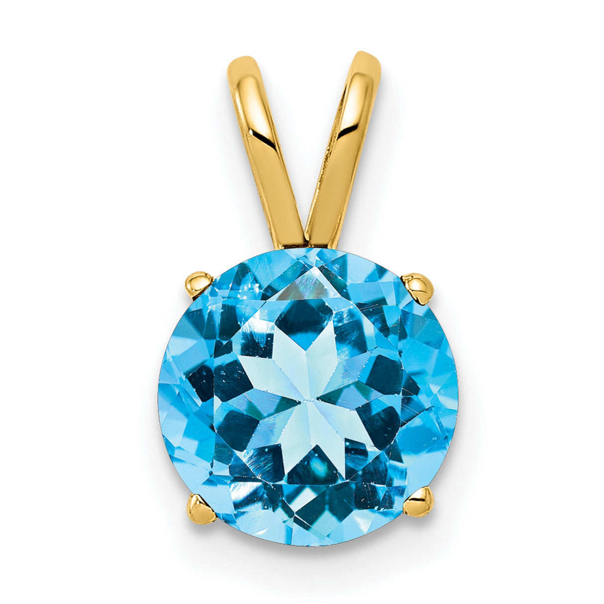 8mm Blue Topaz Charm Pendant in Real 14k Yellow Gold