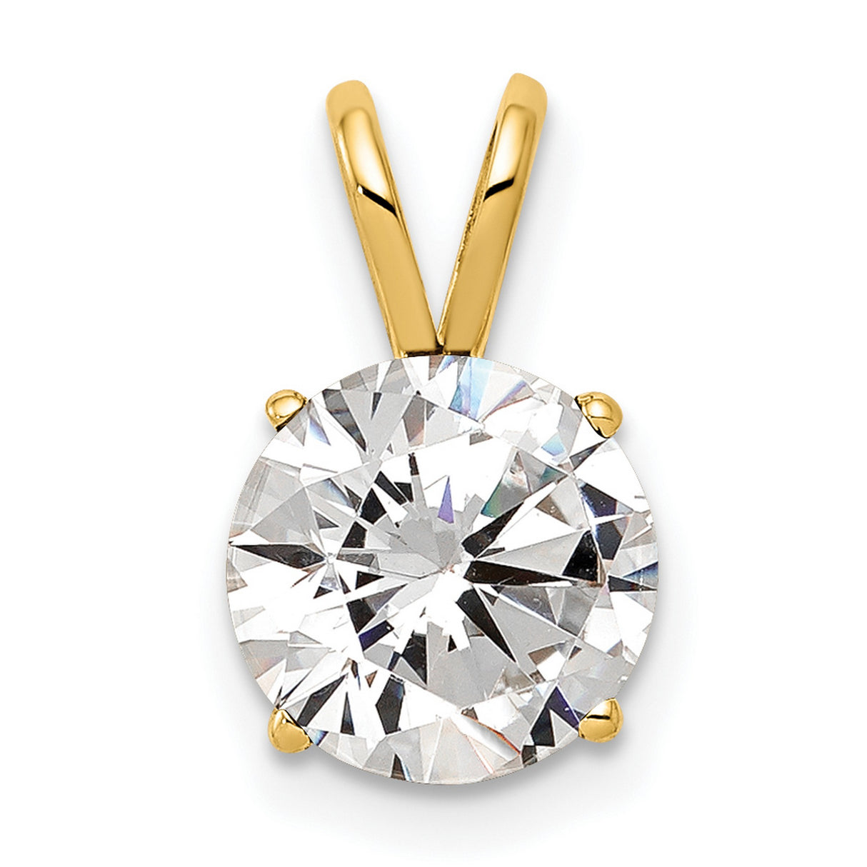 14k Yellow Gold Solitaire Pendant with Round Cubic Zirconia, Classic Minimalist Style for Women