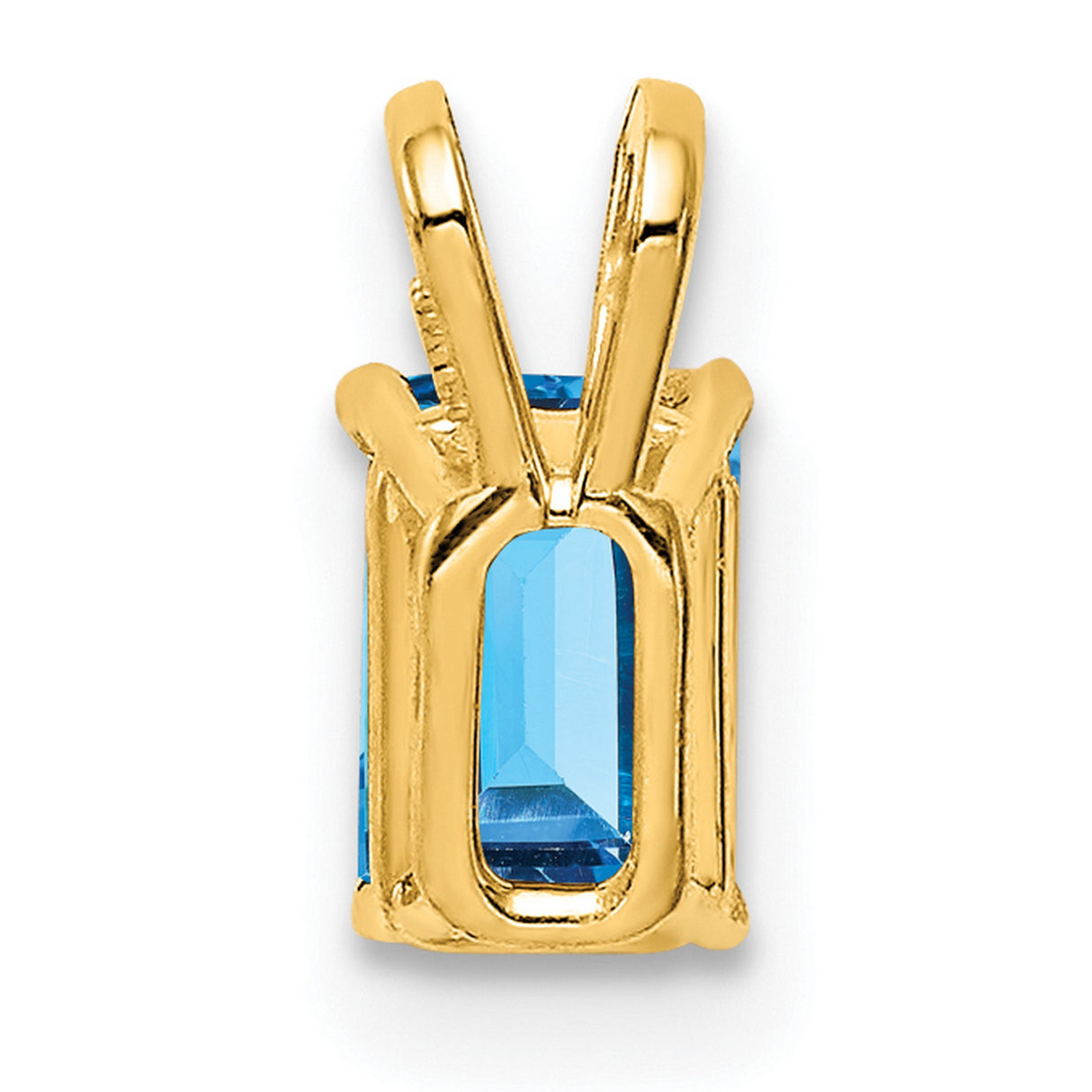 6x4mm Emerald Cut Blue Topaz Charm Pendant in Real 14k Yellow Gold
