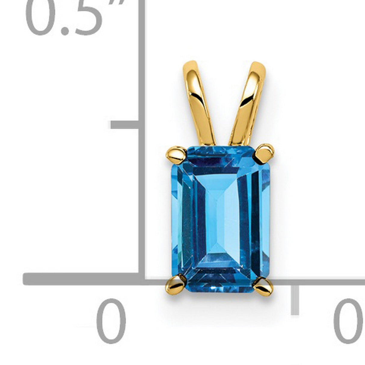 6x4mm Emerald Cut Blue Topaz Charm Pendant in Real 14k Yellow Gold