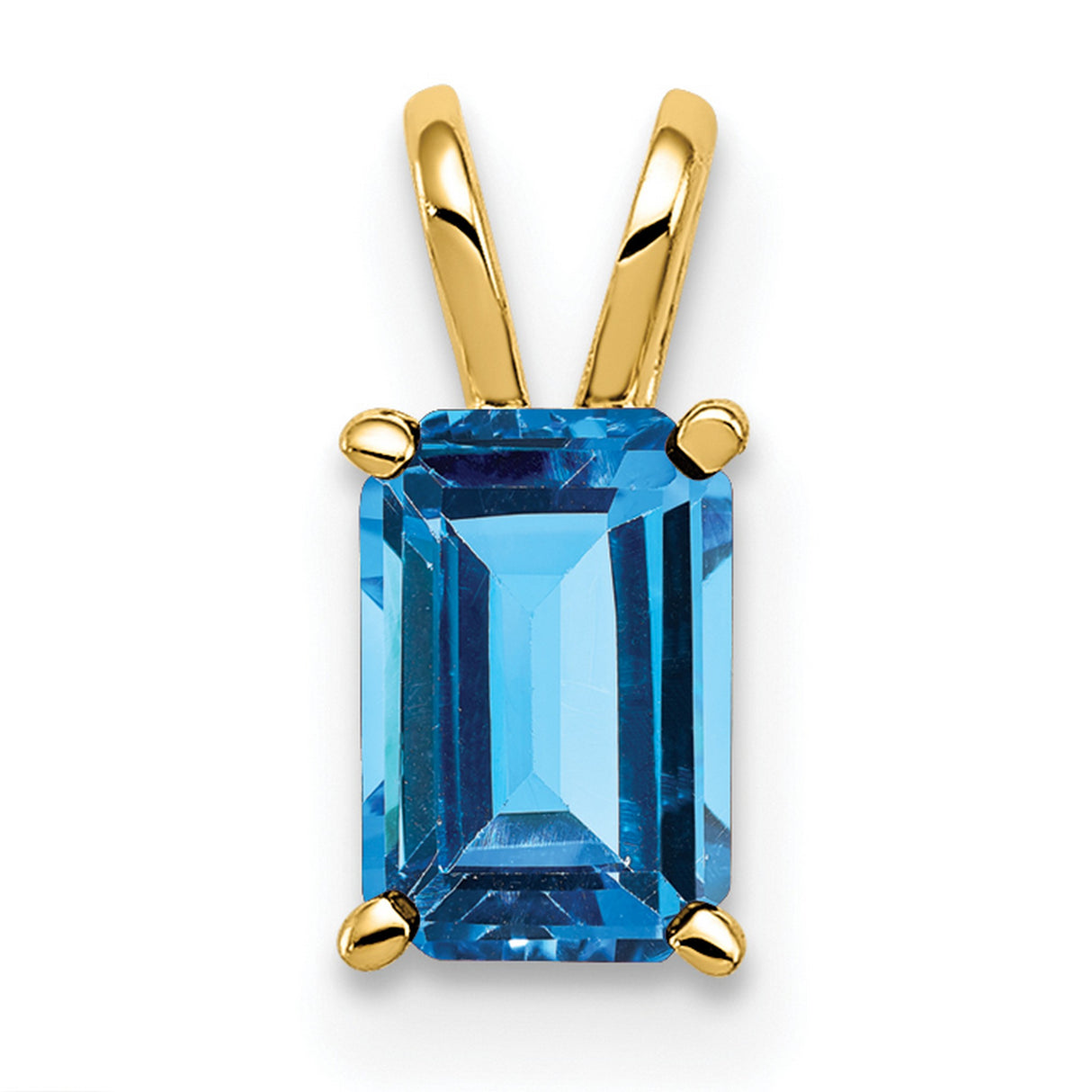 6x4mm Emerald Cut Blue Topaz Charm Pendant in Real 14k Yellow Gold