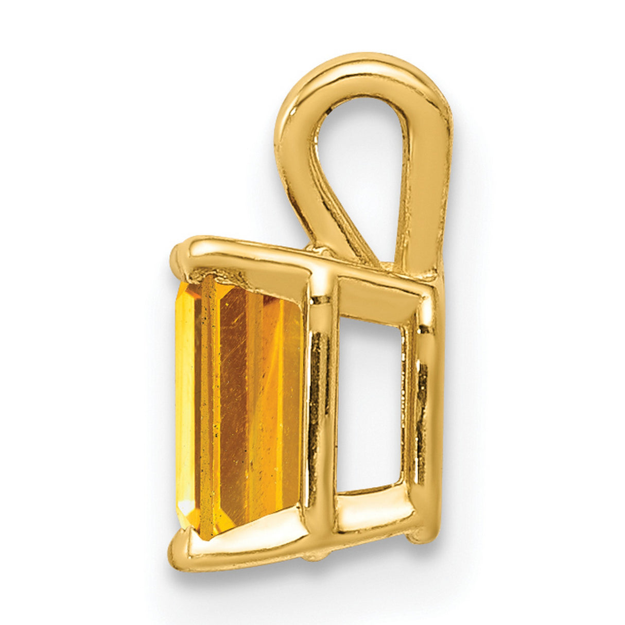 6x4mm Emerald Cut Citrine Charm Pendant in Real 14k Yellow Gold