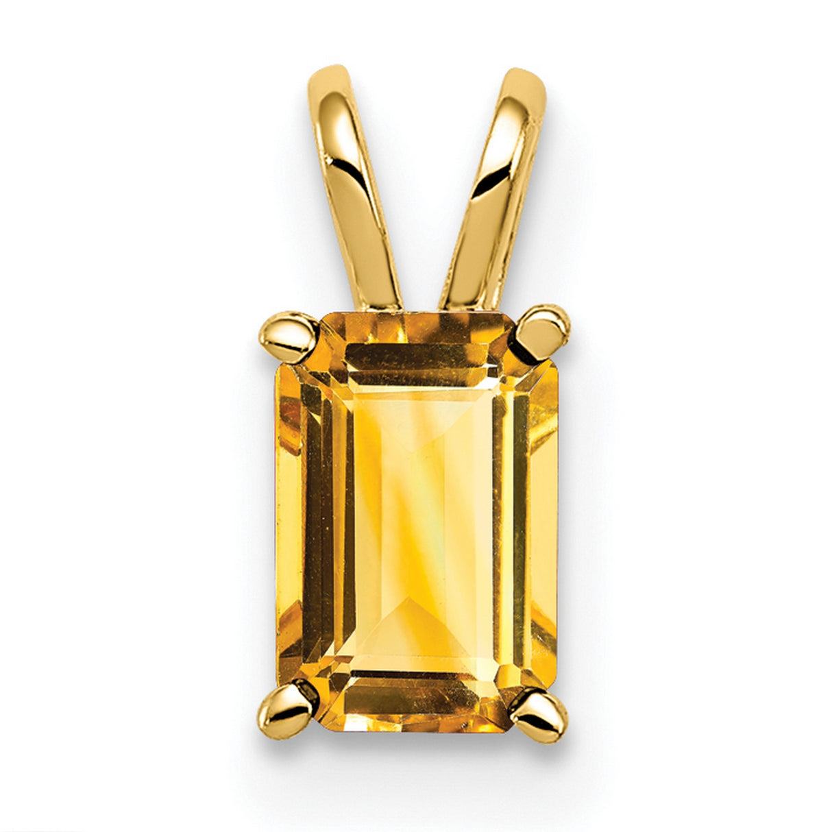 6x4mm Emerald Cut Citrine Charm Pendant in Real 14k Yellow Gold