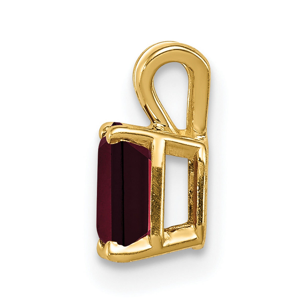 6x4mm Emerald Cut Garnet Charm Pendant in Real 14k Yellow Gold