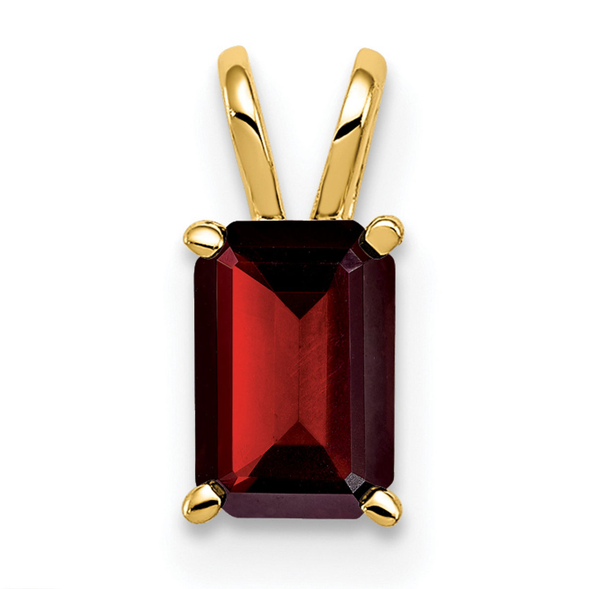 6x4mm Emerald Cut Garnet Charm Pendant in Real 14k Yellow Gold