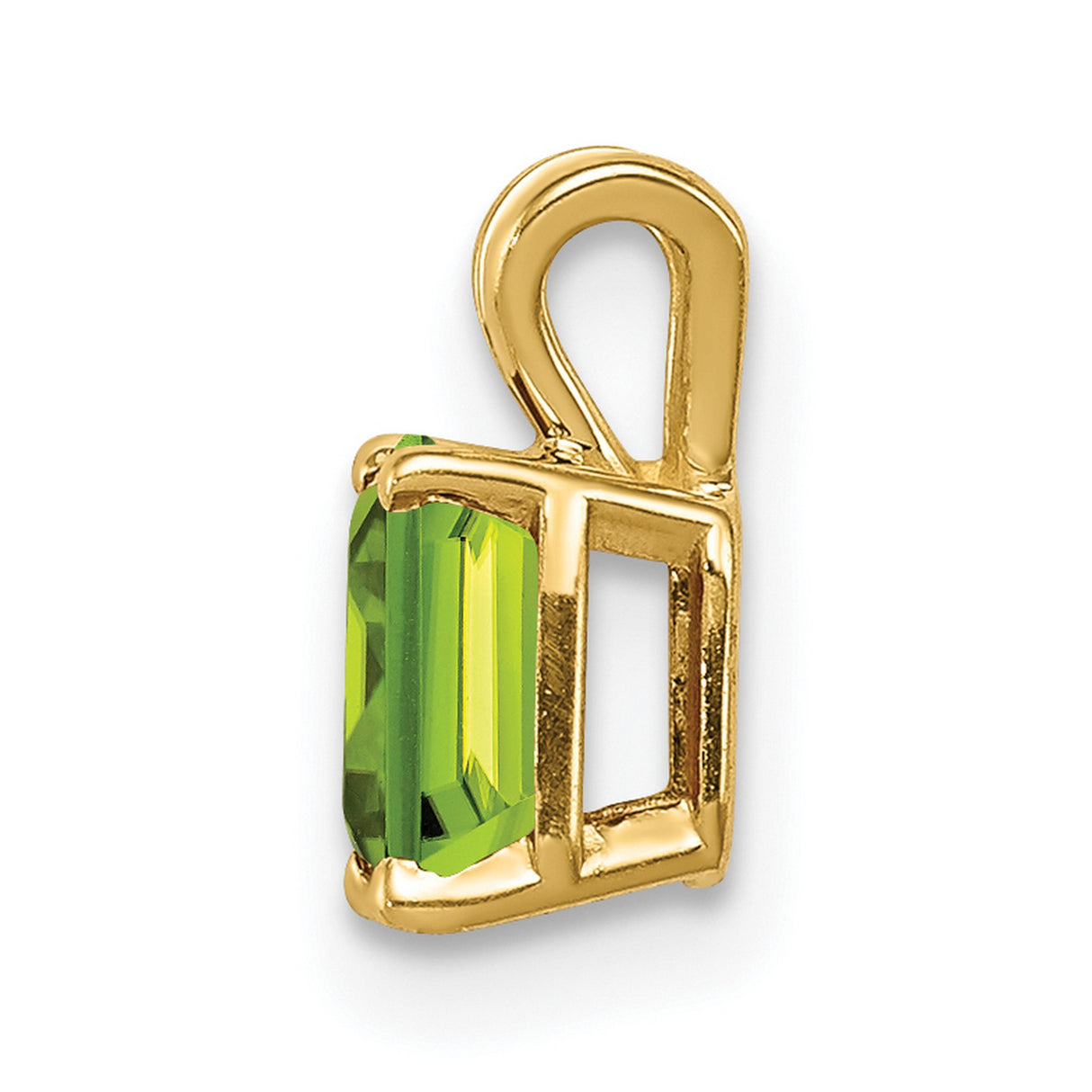 6x4mm Emerald Cut Peridot Charm Pendant in Real 14k Yellow Gold