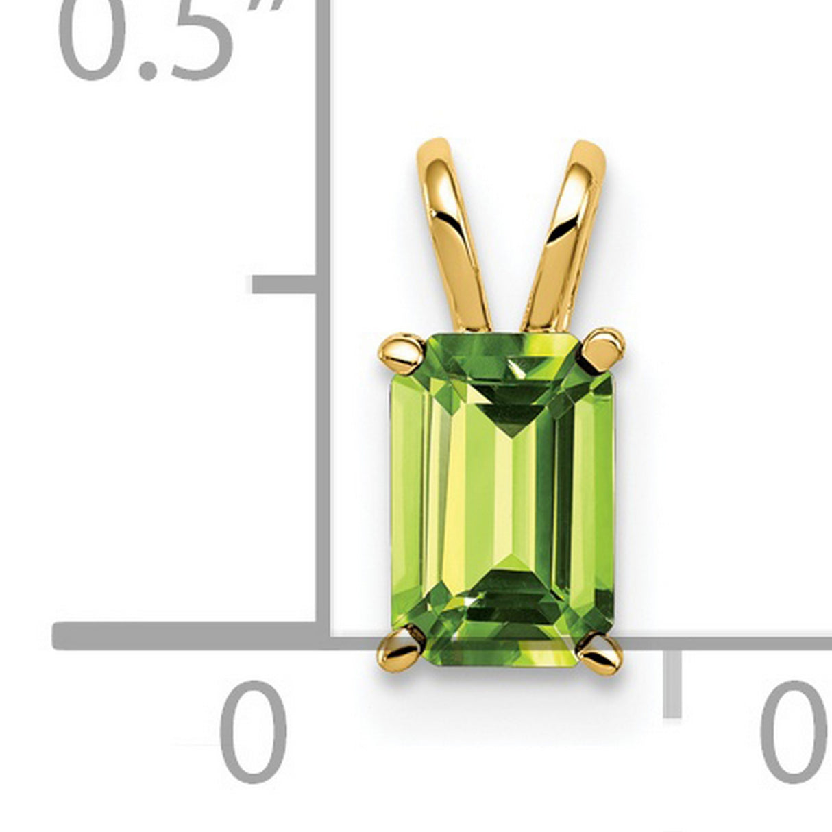 6x4mm Emerald Cut Peridot Charm Pendant in Real 14k Yellow Gold