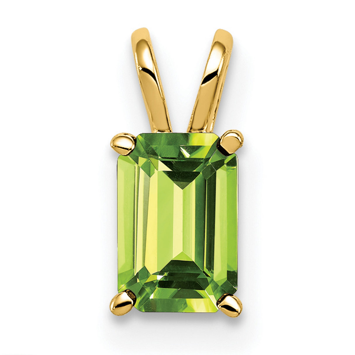 6x4mm Emerald Cut Peridot Charm Pendant in Real 14k Yellow Gold