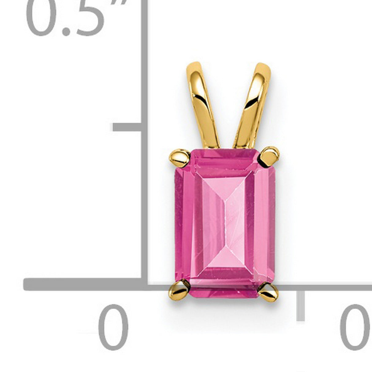 14k Yellow Gold Pendant with Pink Tourmaline, Emerald Cut, Prong Setting, October Birthstone