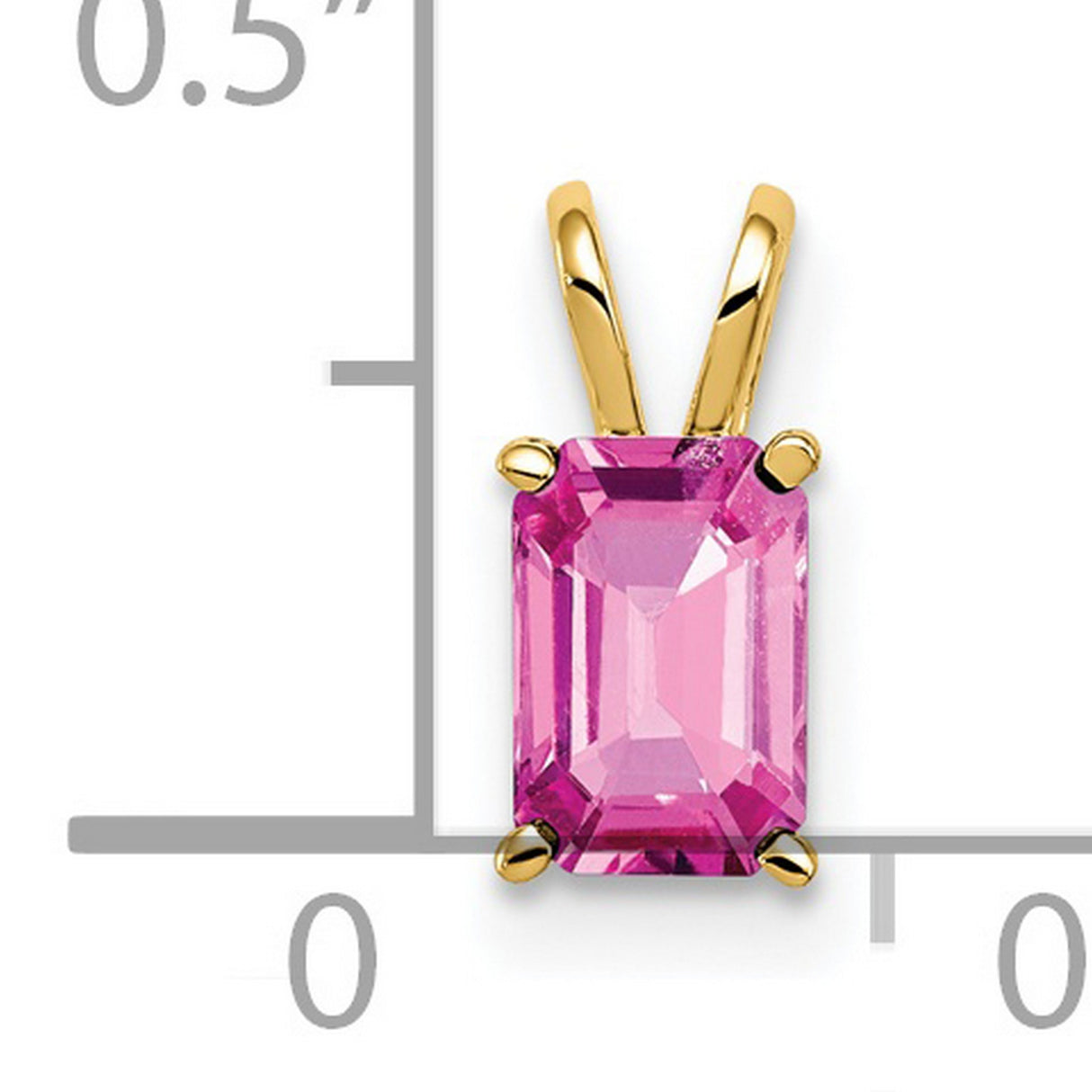 6x4mm Emerald Cut Pink Sapphire Charm Pendant in Real 14k Yellow Gold