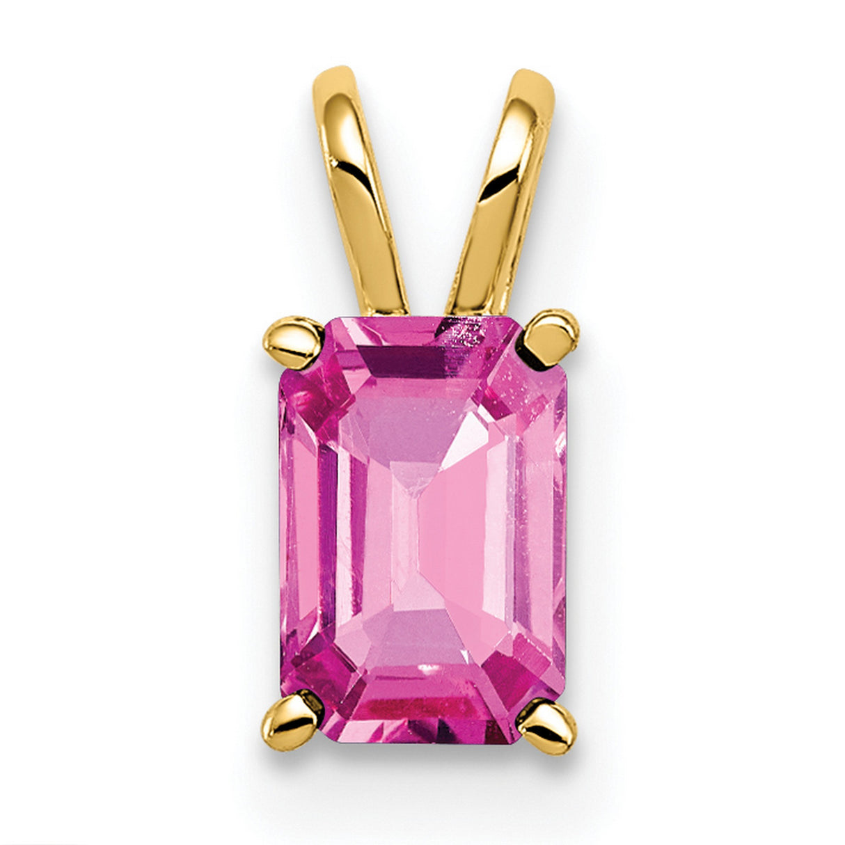 6x4mm Emerald Cut Pink Sapphire Charm Pendant in Real 14k Yellow Gold