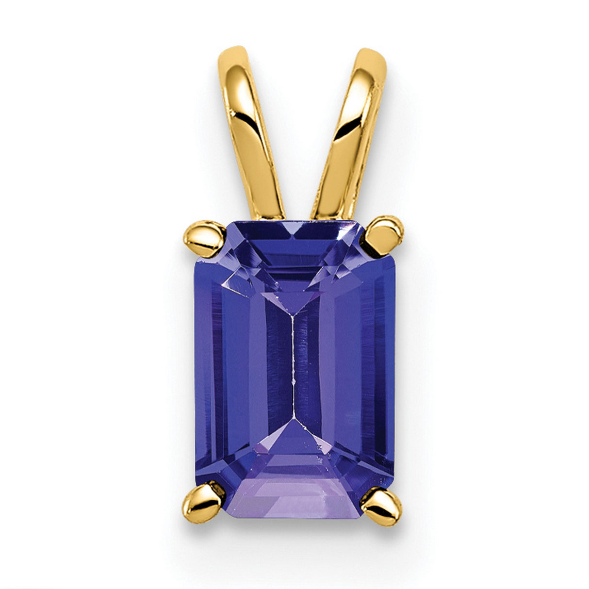 6x4mm Emerald Cut Tanzanite Charm Pendant in Real 14k Yellow Gold