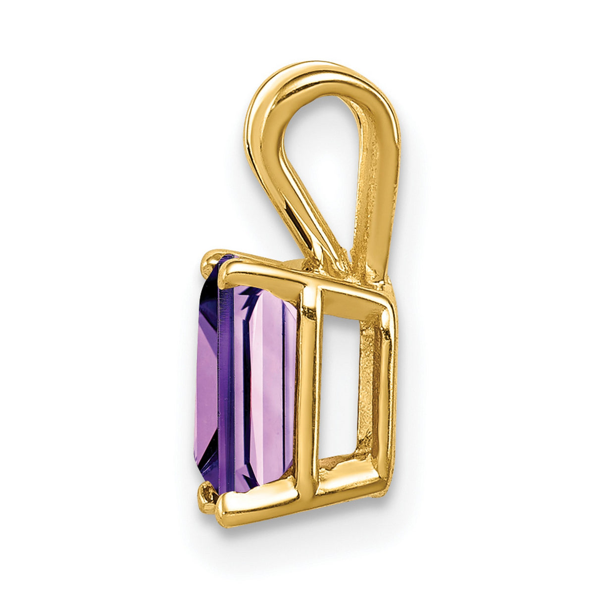 7x5mm Emerald Cut Amethyst Charm Pendant in Real 14k Yellow Gold