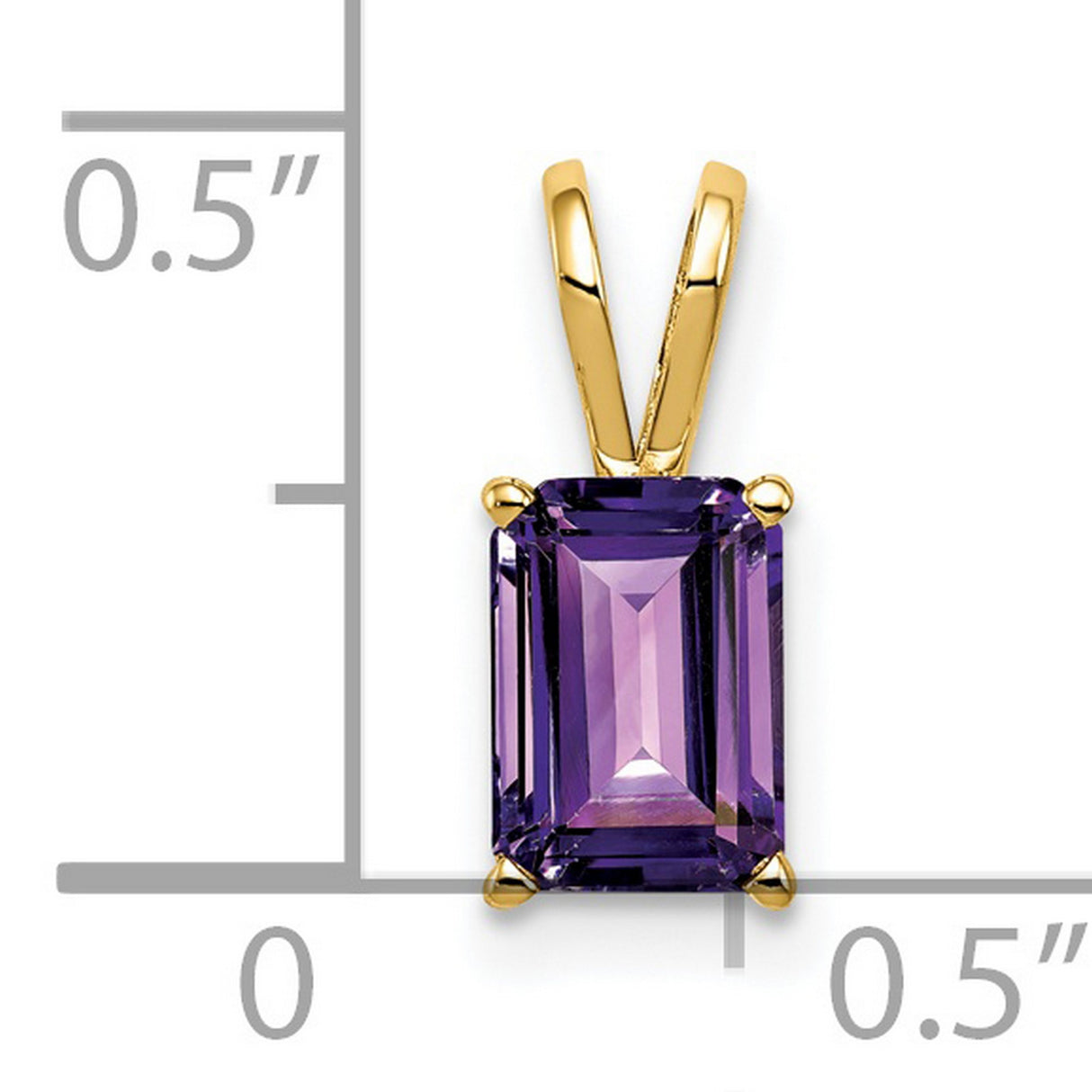 7x5mm Emerald Cut Amethyst Charm Pendant in Real 14k Yellow Gold