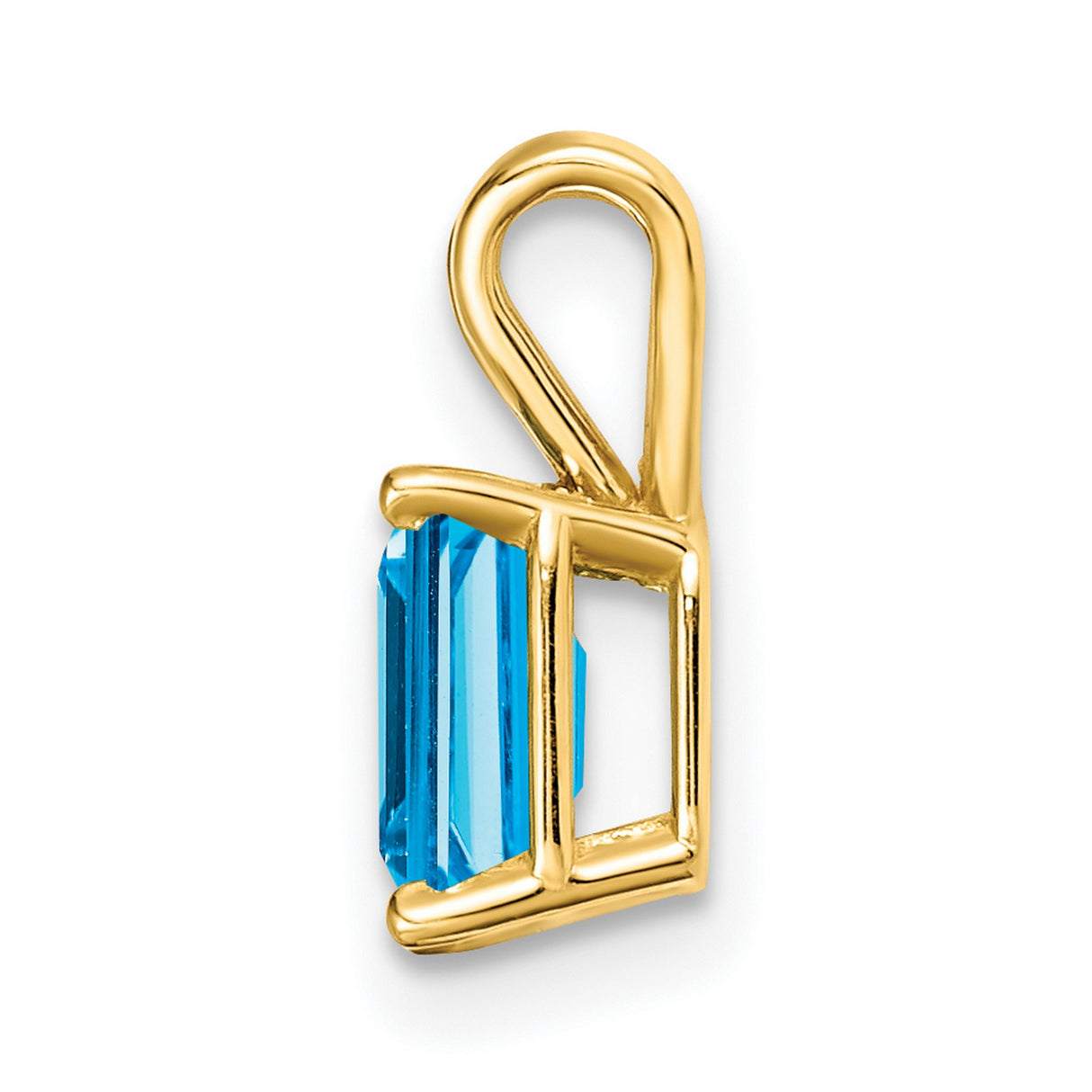 7x5mm Emerald Cut Blue Topaz Charm Pendant in Real 14k Yellow Gold
