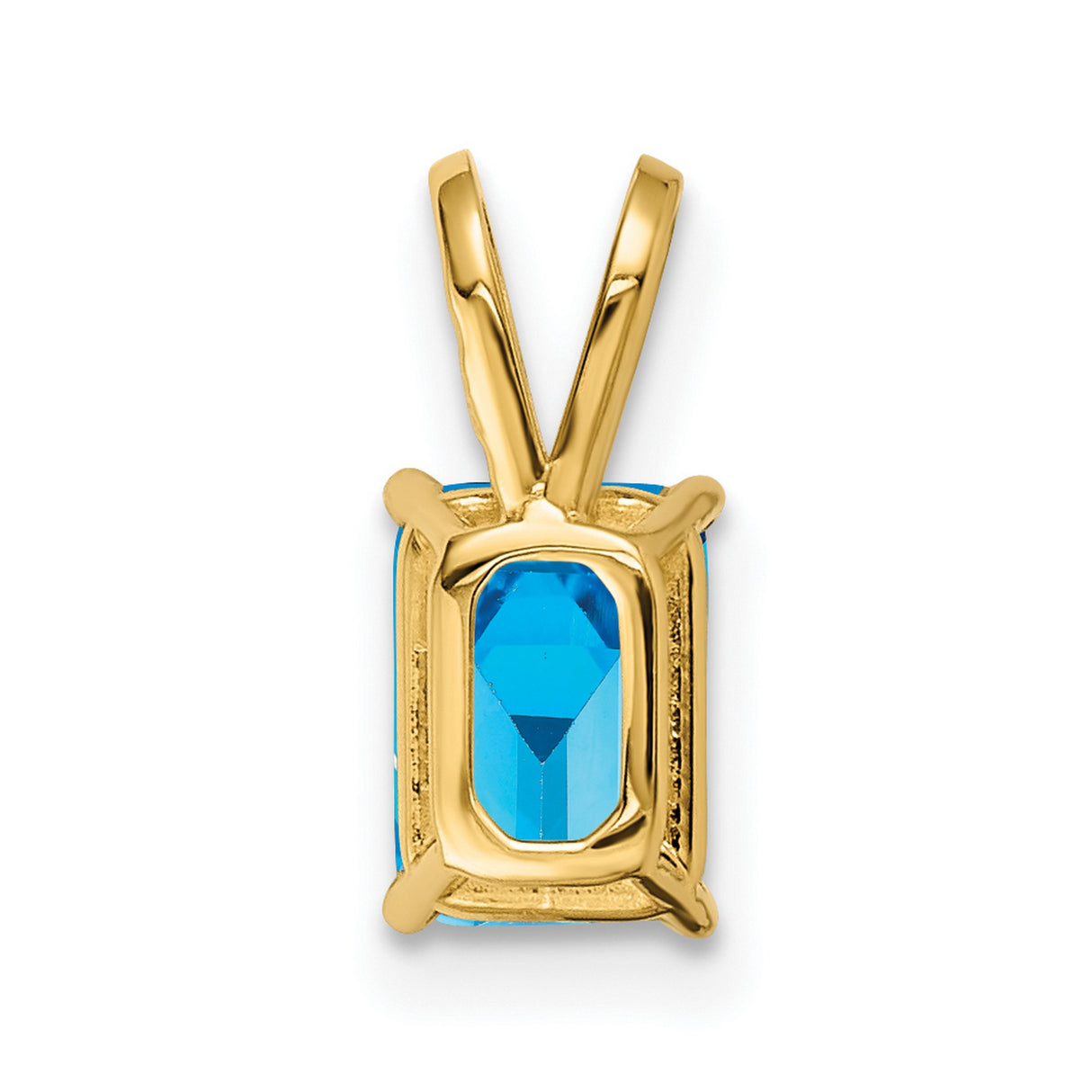 7x5mm Emerald Cut Blue Topaz Charm Pendant in Real 14k Yellow Gold