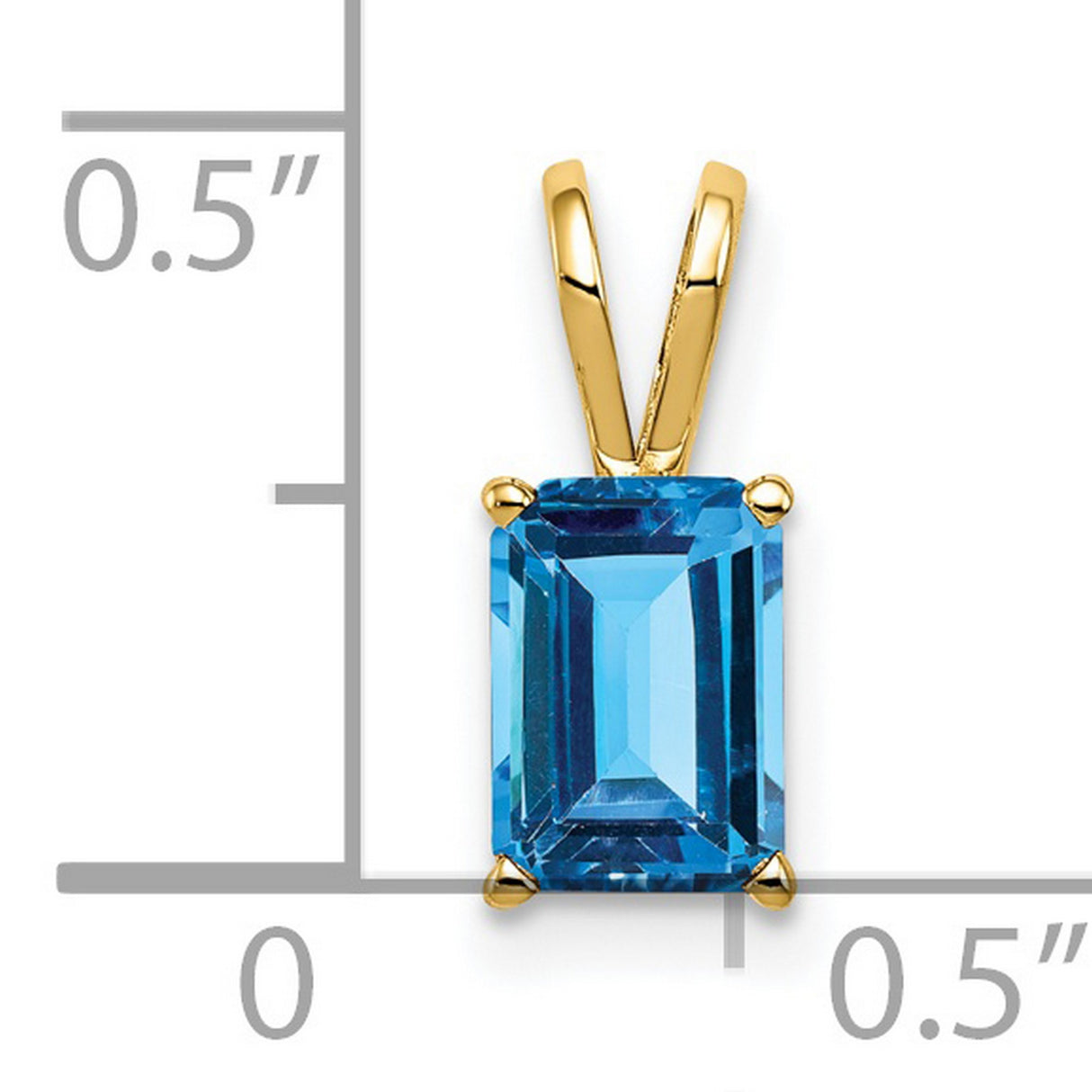 7x5mm Emerald Cut Blue Topaz Charm Pendant in Real 14k Yellow Gold