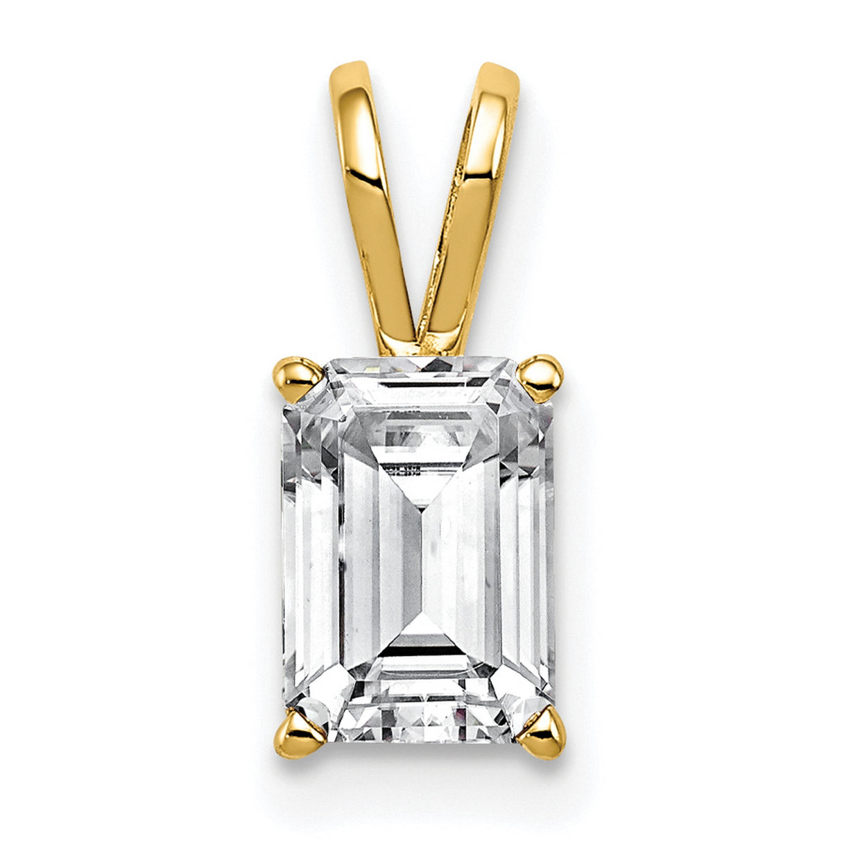 7x5mm Emerald Cut Cubic Zirconia Charm Pendant in Real 14k Yellow Gold