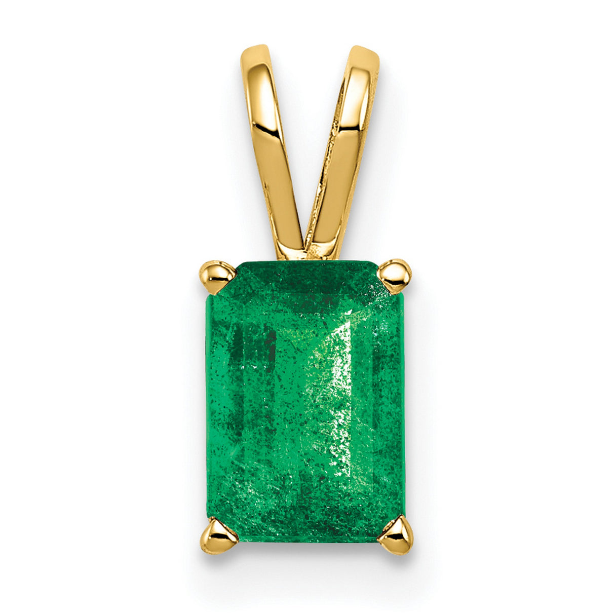 7x5mm Emerald Cut Emerald Charm Pendant in Real 14k Yellow Gold