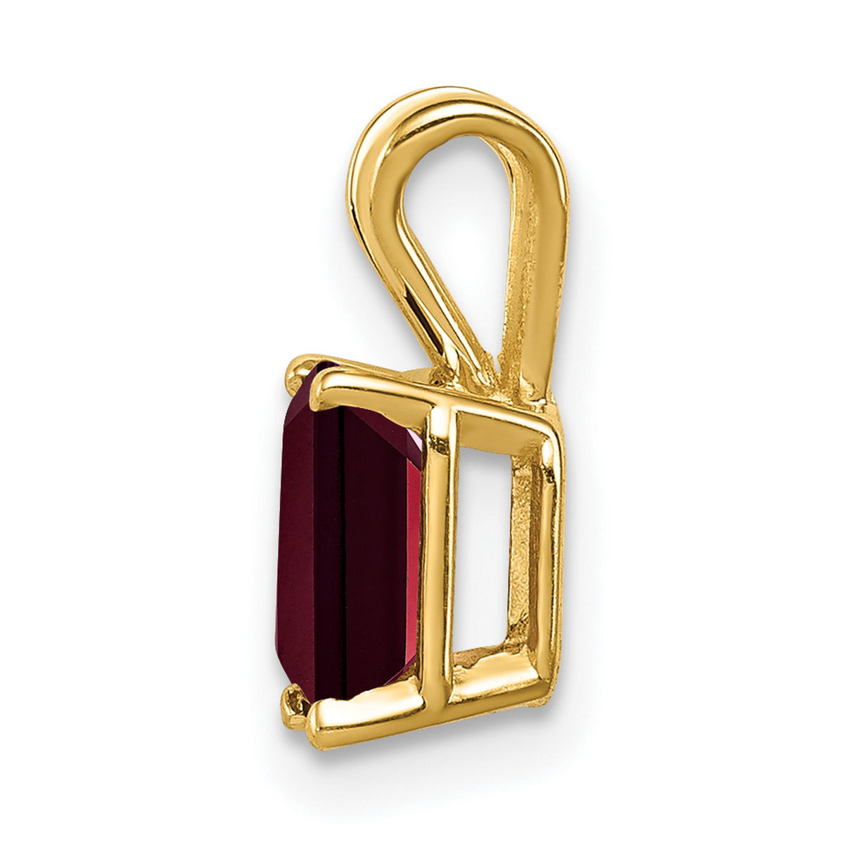 7x5mm Emerald Cut Garnet Charm Pendant in Real 14k Yellow Gold