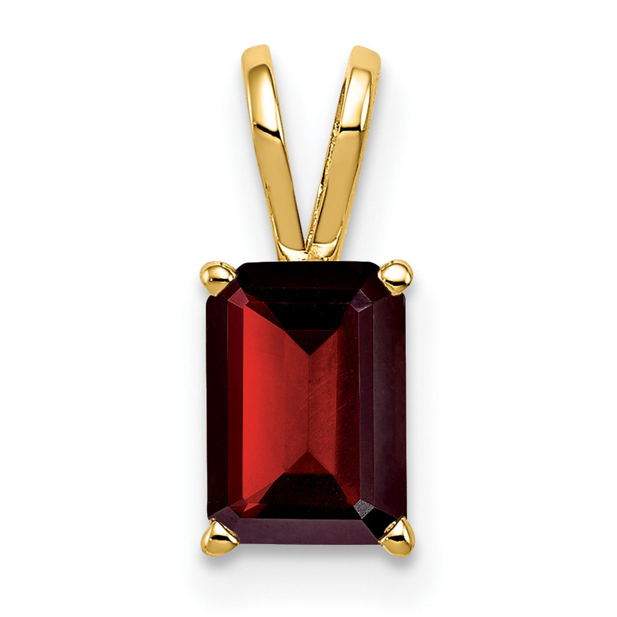 7x5mm Emerald Cut Garnet Charm Pendant in Real 14k Yellow Gold
