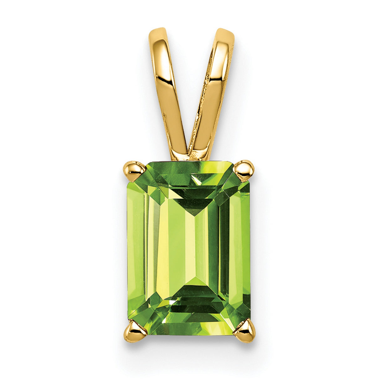 14k Yellow Gold Pendant with Emerald Cut Peridot, Minimalist August Birthstone Jewelry for Women