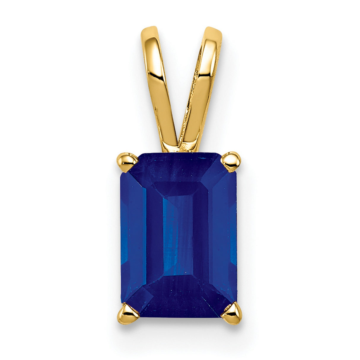 14k Yellow Gold Pendant with Emerald Cut Sapphire, Minimalist Rectangular Design