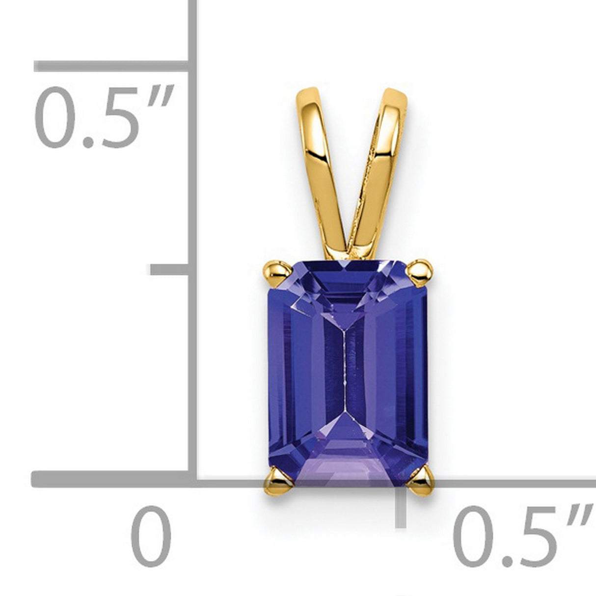 7x5mm Emerald Cut Tanzanite Charm Pendant in Real 14k Yellow Gold