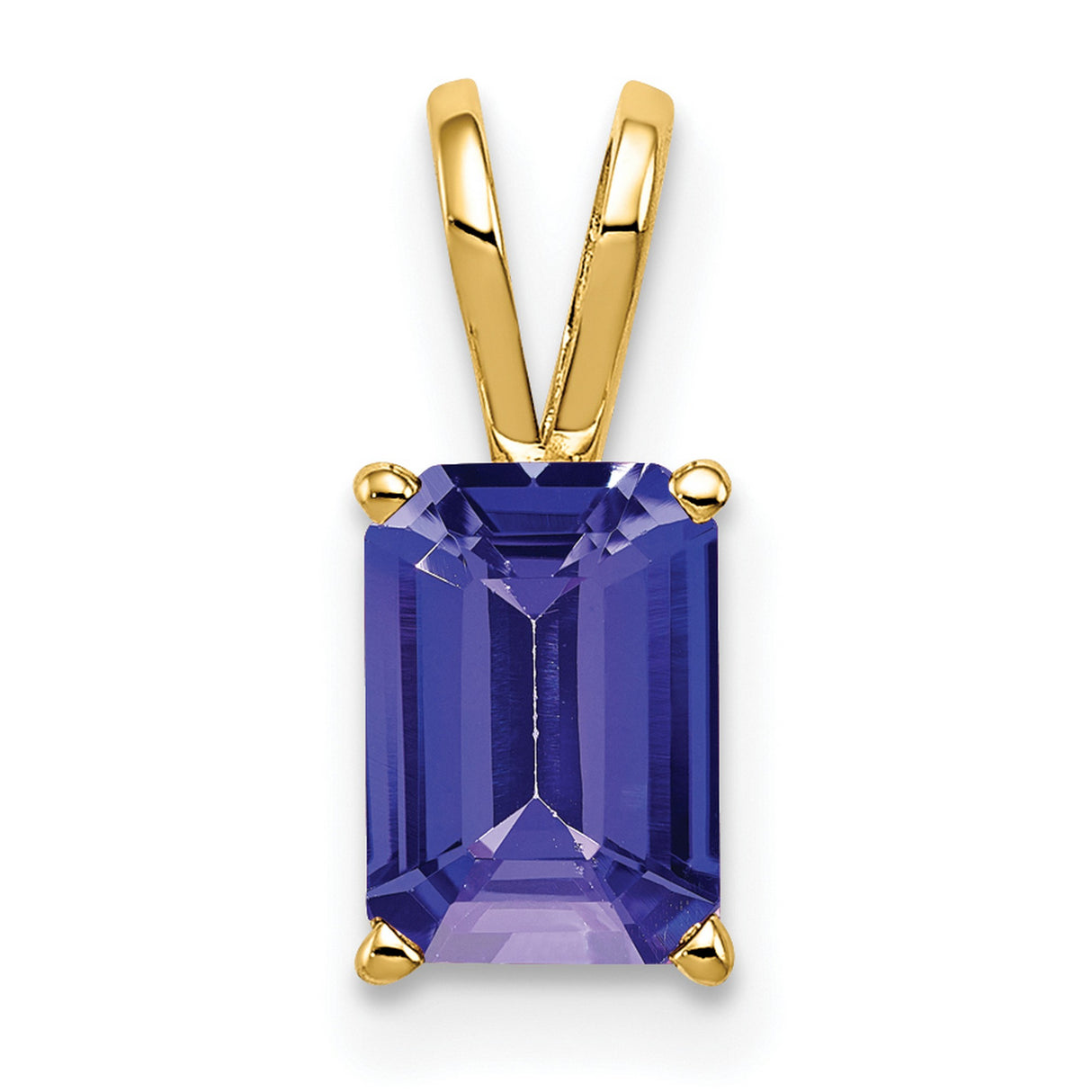 7x5mm Emerald Cut Tanzanite Charm Pendant in Real 14k Yellow Gold