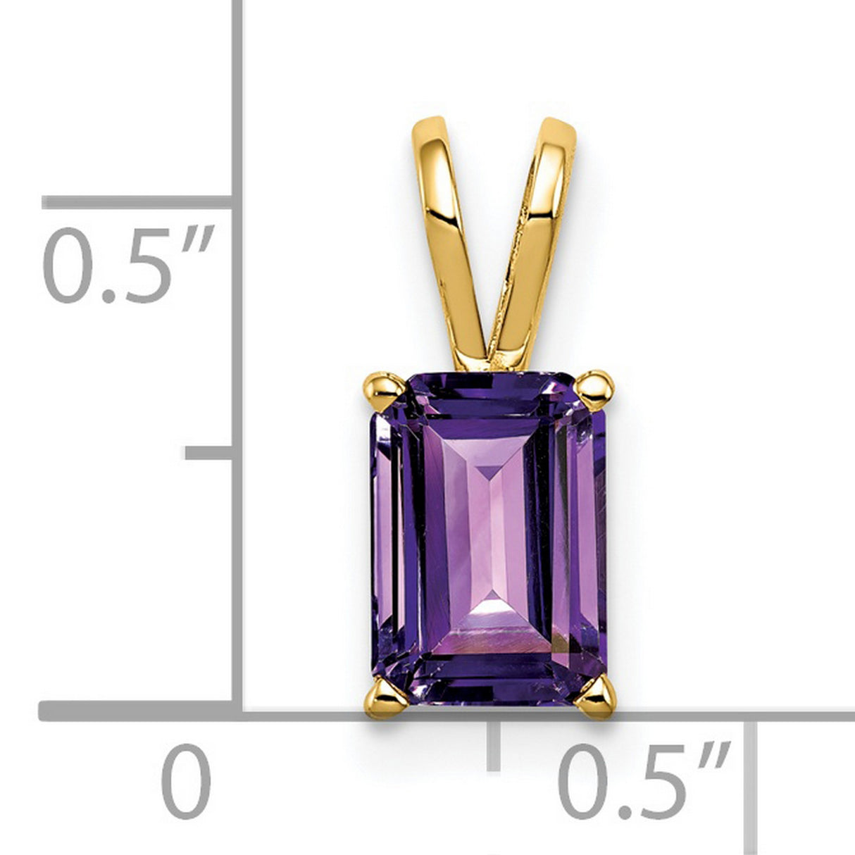 8x6mm Emerald Cut Amethyst Charm Pendant in Real 14k Yellow Gold