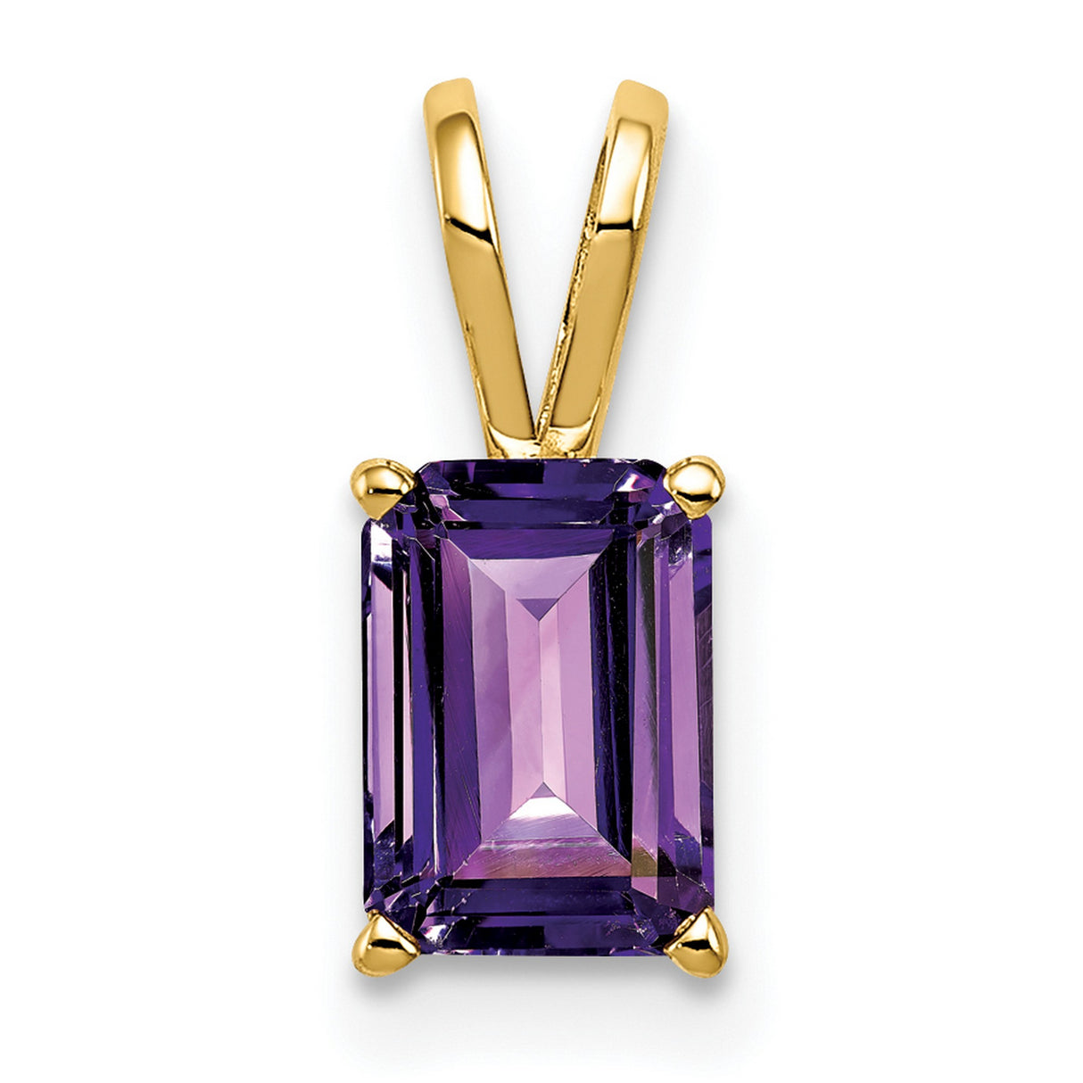 8x6mm Emerald Cut Amethyst Charm Pendant in Real 14k Yellow Gold