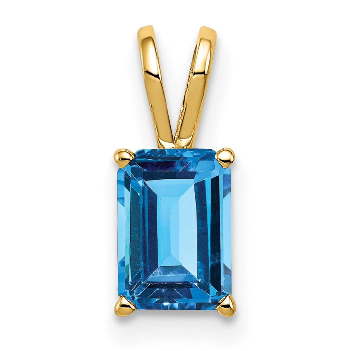 14k Yellow Gold Pendant with Swiss Blue Topaz, Emerald Cut, Modern Minimalist Design