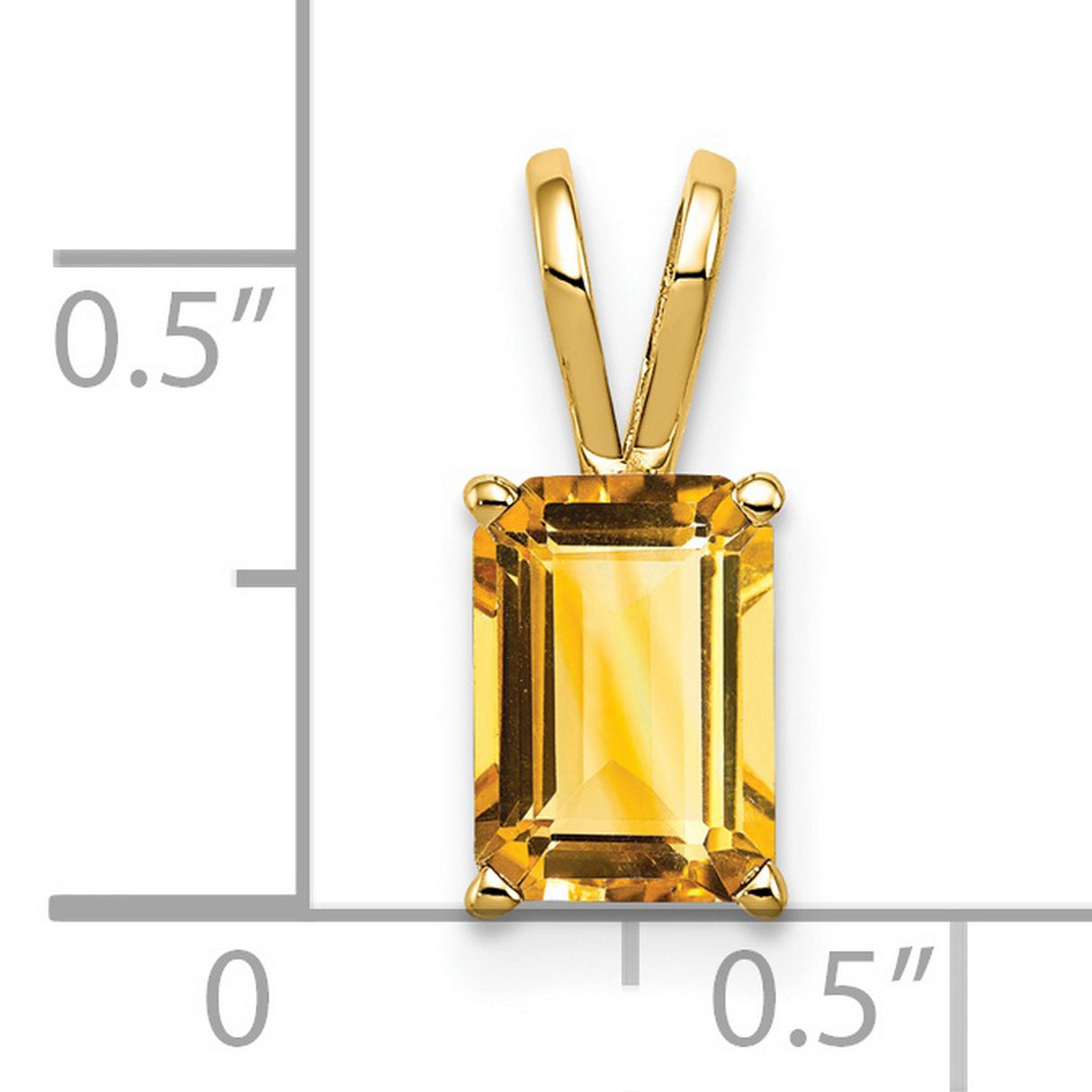 8x6mm Emerald Cut Citrine Charm Pendant in Real 14k Yellow Gold