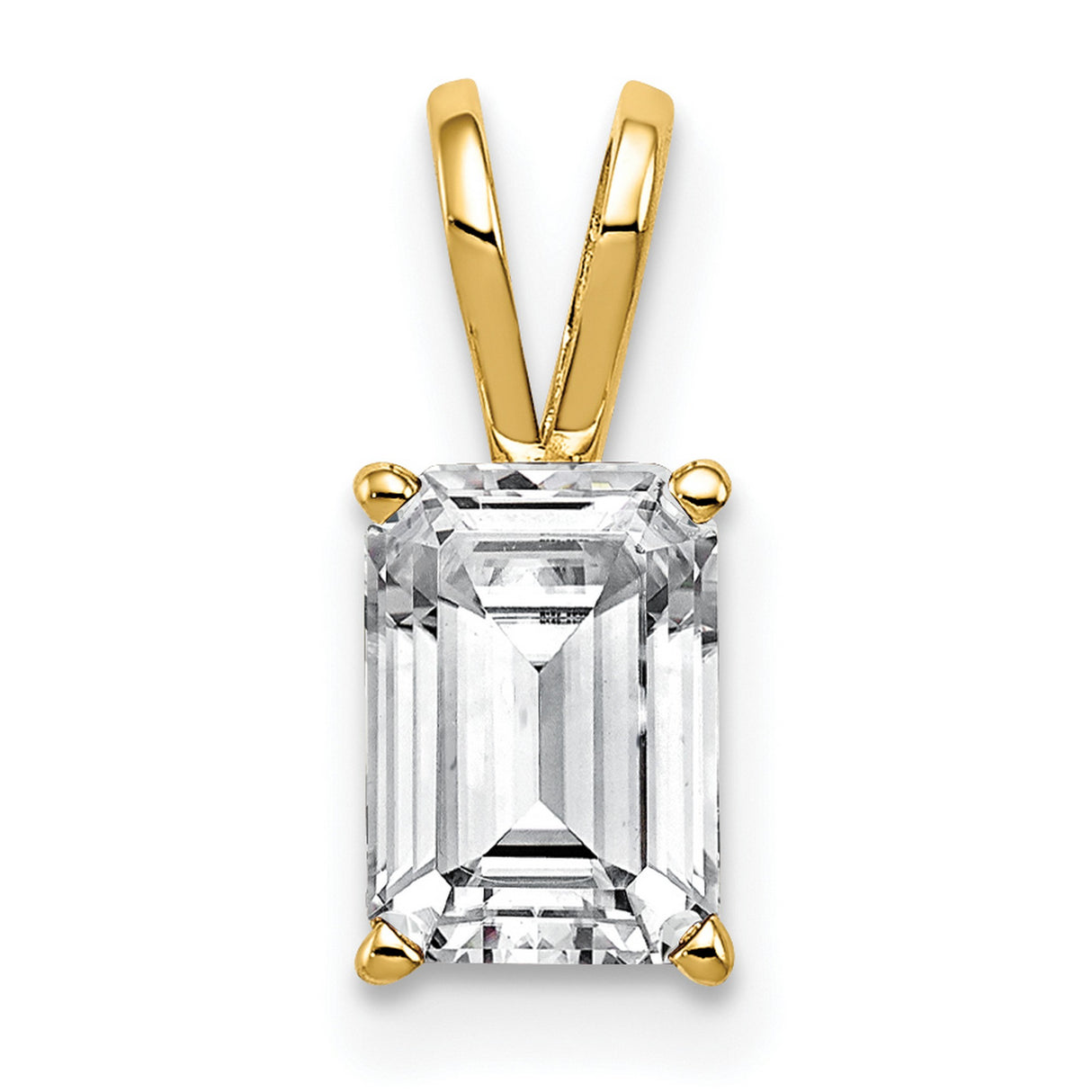 8x6mm Emerald Cut Cubic Zirconia Charm Pendant in Real 14k Yellow Gold