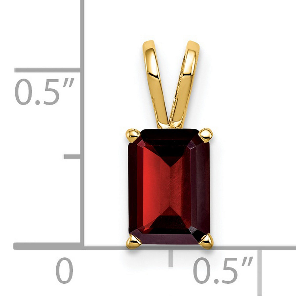 8x6mm Emerald Cut Garnet Charm Pendant in Real 14k Yellow Gold