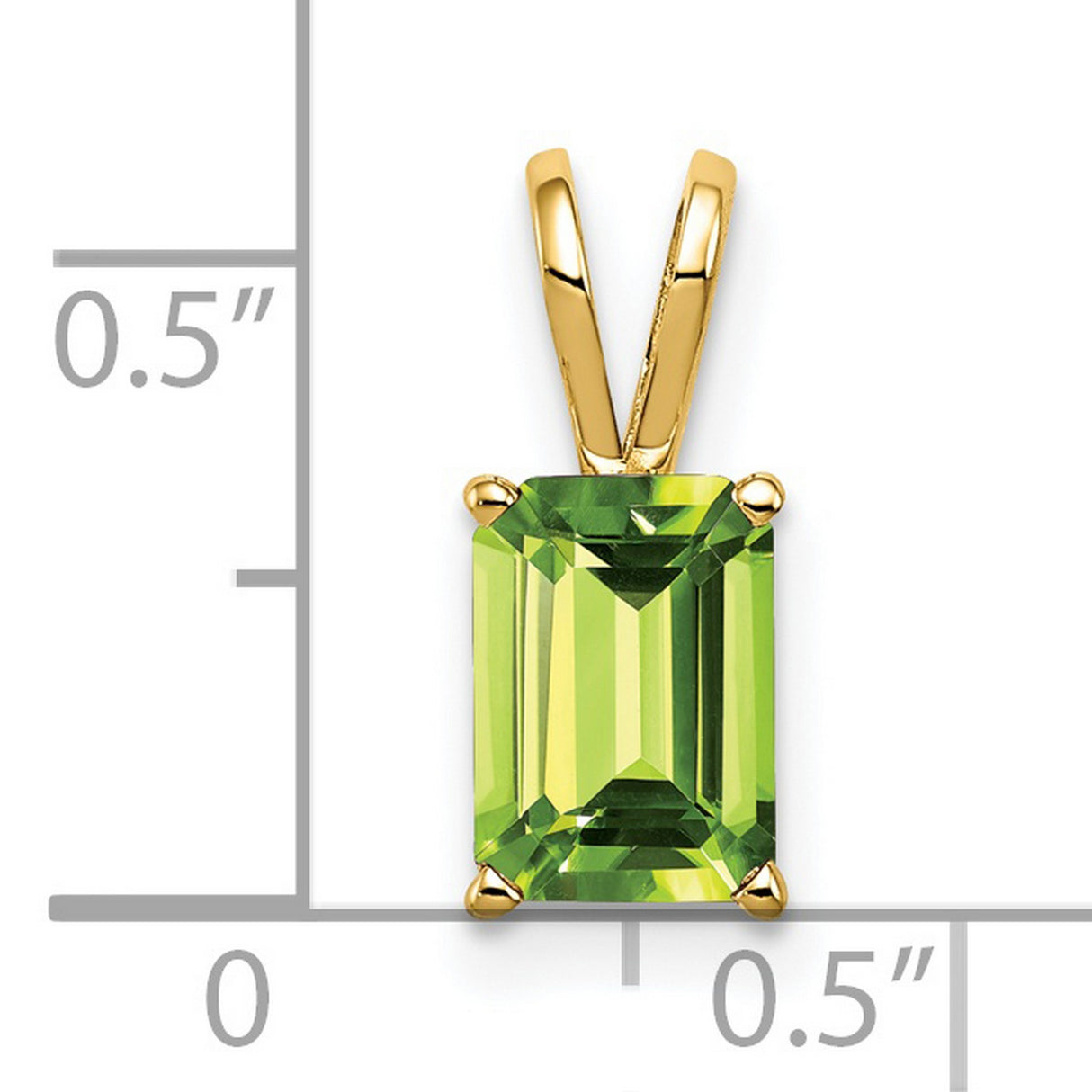8x6mm Emerald Cut Peridot Charm Pendant in Real 14k Yellow Gold